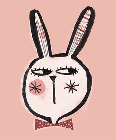 a drawing of a rabbit with a bow tie on it's head and eyes