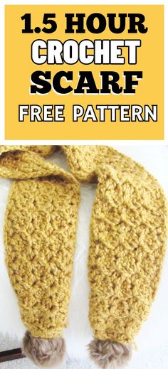 a pair of crocheted gloves with text overlay that reads, 15 hour crochet scarf free pattern