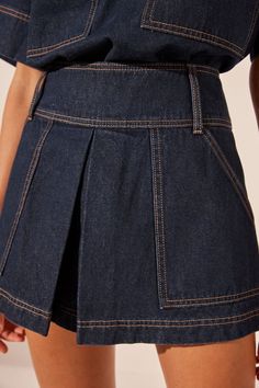 RITA PLEAT MINI SKIRT | DEEP INDIGO | SKIRTS | SHONA JOY – Shona Joy International Outfits With Pleated Skirts, Bridesmaid Pants, Pleated Denim Skirt, Looks Jeans, Deep Indigo, Fashion Bottoms, Shona Joy, Miniskirt Outfits, Pleated Skirts