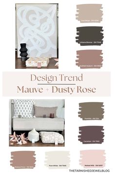 the design trend for mauve and dusty rose is featured in this color scheme with neutrals