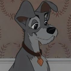 a cartoon dog sitting in front of a wall