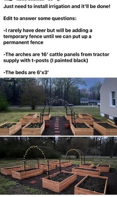 the instructions for how to build a raised garden bed with trelliss and posts