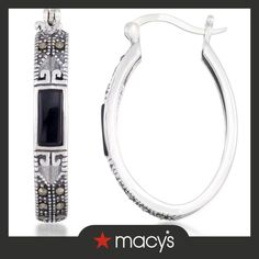 in stock Macy's Oval Sterling Silver Jewelry, Macy's Silver Hoop Jewelry, Formal Oval Marcasite Jewelry, Antique Marcasite Round Jewelry, Black Onyx Oval Earrings, Adjustable Nickel-free Onyx Jewelry, Nickel-free Silver Onyx Earrings, Onyx, Hoop Earrings