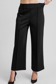 Spanx Ponte Wide Leg Pants, Black Chic Black Cropped Wide Leg Pants, Workwear Bottoms With 4-way Stretch, Ankle-length, Workwear Cropped Leg Pants With 4-way Stretch, Fall Cropped Wide Leg Work Pants, Versatile Cropped Leg Pants For Business Casual, Versatile Cropped Leg Business Casual Pants, Spring Wide Leg Work Pants In Elastane, Straight Leg Culottes For Fall Workwear, Versatile Black Cropped Leg Pants