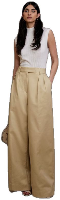 Chic Wide Leg Cotton Pants For Work, Elegant Wide Leg Cotton Pants, Chic Cotton Wide Leg Pants For Business Casual, Cotton Wide Leg Bottoms For Business Casual, Elegant Cotton Culottes, Elegant High-waisted Cotton Culottes, Chic Cotton High-waisted Wide Leg Pants, Chic Cotton High Waist Wide Leg Pants, Cotton Ankle-length Culottes In Solid Color