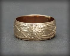 Gold Art Nouveau Wide Floral Band - LE Jewelry Designs Lauren Elizabeth, Art Nouveau Ring, Wide Band Ring, Wide Band Rings, Break In, Gold Art, Wide Bands, Band Ring, Handcrafted Jewelry