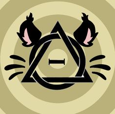 the triangle has two cats on it's head and is in front of a circle