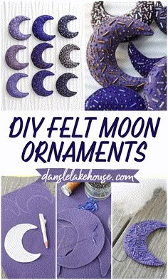 some crafts that are made to look like crescents and moon shapes with the words diy felt moon ornaments on them