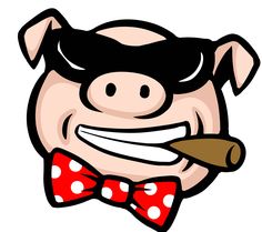 a cartoon pig wearing a red bow tie