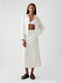 Linen-Blend Maxi Skirt White Linen Skirt, Linen Midi Skirt, Linen Skirt, Women's Summer Fashion, White Linen, Linen Blend, Maxi Skirt, Midi Skirt, Gap