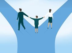 three people are holding hands in the middle of an upward arrow with one person standing between them