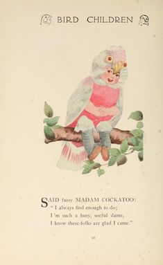 an old children's book with a bird sitting on a branch