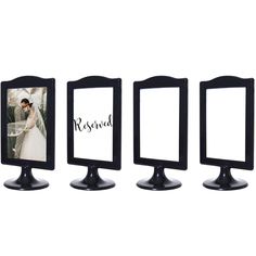 three black photo frames with the word reserved on them