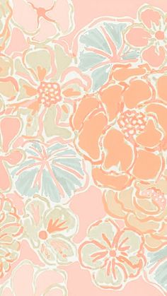 an orange and blue flower pattern on a pink background