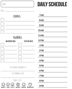 the daily schedule is shown in black and white, with an image of smiley faces on it