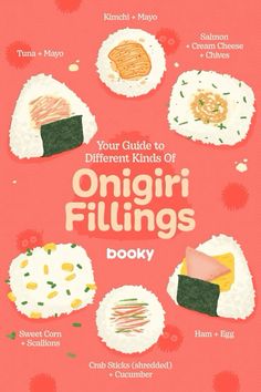 the book cover for your guide to different kinds of omgii fillings in japanese