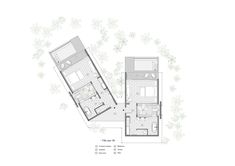 the floor plan for an apartment with two separate rooms and one living room, as well as