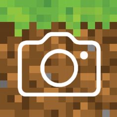 an image of a camera that is in the middle of a pixellated background with grass and brown squares