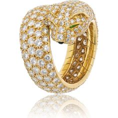 Celebrate the symphony of artistry and elegance with the Cartier 18K Yellow Gold Diamond Panthere Ring. This vintage masterpiece from Cartier features a majestic panther design adorned with pave diamonds, exuding sophistication and grace. With approximately 6.5 carats of dazzling diamonds, this ring is a true statement piece, perfect for those who appreciate timeless luxury.Crafted in 18K yellow gold, this ring not only showcases impeccable craftsmanship but also offers flexibility and comfort with its spring mechanism. Whether you're attending a glamorous event or adding a touch of allure to your everyday look, this ring is sure to turn heads and spark conversations.With its iconic design and impeccable quality, the Cartier Panthere Ring is more than just jewelry—it's a symbol of refined Luxury Diamond Ring With Pave Setting, Luxury Cartier Yellow Gold Diamond Ring, Cartier Luxury Yellow Gold Diamond Ring, Cartier Luxury Diamond Ring With Prong Setting, Luxury White Gold Diamond Snake Ring, Luxury Diamond Snake Ring, Luxury Snake Ring With Diamond Accents, Luxury Diamond Snake Ring For Anniversary, Luxury Diamond Snake Ring With Single Cut Diamonds