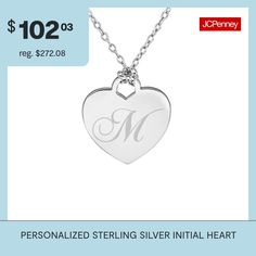 Features: Personalized, MonogrammableJewelry Closure: Spring Ring ClaspLink Construction: SolidShape: HeartMetal Color: WhiteChain Length: 18 InchChain Width: 1.25 MillimetersPendant Length: 17mmPendant Width: 16.2mmChain Construction: CableMetal: Sterling SilverNecklace Type: Name NecklacesAssembled in the US from Imported Materials Name Necklaces, Sterling Silver Initial, Heart Pendant Necklace, Name Necklace, Spring Rings, Heart Pendant, Initials, Color White, Necklaces