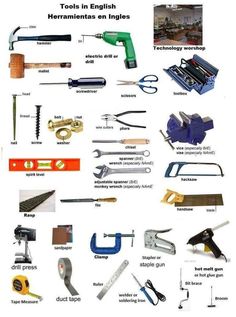 tools in english displayed on white background