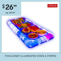 an inflatable pool with food on it and the price is $ 26 99