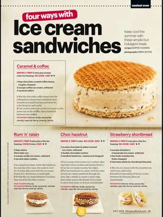 an advertisement for ice cream sandwiches with different toppings