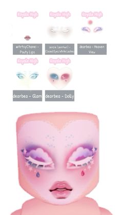 an image of the face and eyes of a doll with different makeup types on it