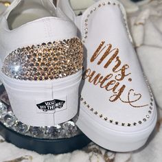 Bling Shoes Vans, Bedazzled Vans, Wedding Vans Shoes, Weddings Shoes, Wedding Vans, Bling Wedding Shoes, Vans Womens, Crystal Colors, Light Up Shoes