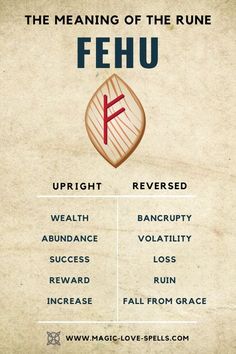 the meaning of the word fehu is shown in this graphic above it's description