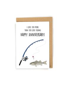 an anniversary card with a fish and a fishing rod