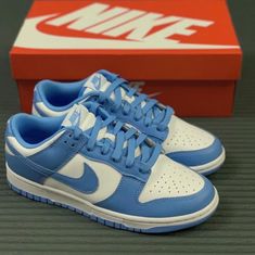 Brand New With Box Women's Sizes Accepting Reasonable Offers Nike Dunk Low University Blue, Dunk Low University Blue, Dunk Low Blue, Nike Dunk Lows, Dunk Lows, School List, Pretty Shoes Sneakers, Girly Shoes, Jelly Shoes