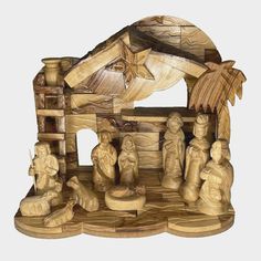 a nativity scene made out of wood