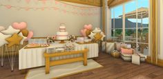 a room filled with lots of pink and white decorations