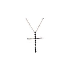 Pompeii3 Black Round Diamond Solid 14 Karat White Gold Cross Pendant Necklace, Women's, Size: Small White Gold Necklace With Black Diamonds For Gift, Formal White Gold Necklace With Black Diamonds, Black Diamond Necklace With Round Diamond Accents, Black Diamond Necklace With Diamond Accents, Black Diamond Necklace With Accents, Round Shape, Black Diamond Necklace With Accents, Classic Black Cross Jewelry, Classic Black Diamond Necklace Gift, Black Diamond-cut Cubic Zirconia Necklace