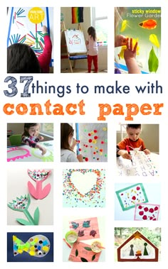 there are pictures of different things to make with contact paper that kids can do on the table