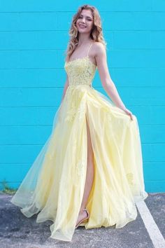 Yellow Formal Dress, Lace Long Prom Dress, Prom Dresses Long Lace, Prom Dresses Yellow, A Line Prom Dresses, Yellow Lace, Prom Dresses Lace, Evening Gowns Formal, Tulle Lace