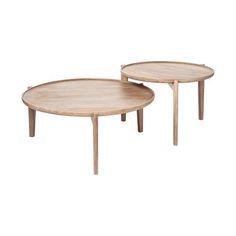 two wooden tables sitting next to each other