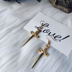 mermaid-vemon,Silver Gold Dagger Earrings. Gothic Fashion Women, Dagger Earrings, Golden Colour, Gothic Earrings, Classic Earrings, Cheap Jewelry, Gothic Jewelry, Golden Color, Creative Fashion