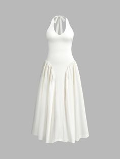 Halter Backless Zipper Low Cut Dress White Halter Neck Dress, Low Cut Dress, Low Cut Dresses, Y2k Dress, Cut Dress, Halter Midi Dress, Elegant Sets, Y2k Outfits, Sheer Material