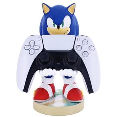 sonic the hedgehog figurine holding a video game controller