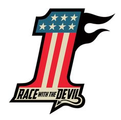 the logo for race with the devil, which features an american flag and stars on it