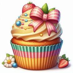 an image of a cupcake with strawberries on top