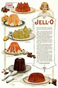 an advertisement for jell - o with various desserts