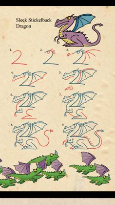 an image of how to draw a dragon with numbers and symbols for each step - by - step