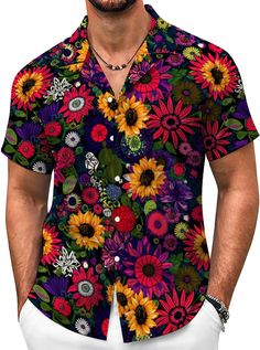 PRICES MAY VARY. Comfortable Material: Quality Polyester hawaiian shirts features with Quick Dry, Colorful, Durable and Silk Softness, essential casual wear for the summer. Perfect Design: Short sleeve, button closure, Front Pocket. The casual beach shirts can be paired with beach shorts, casual pants, jeans, sunglasses, sun hats, etc. to create a summer beach outfits. Multiple Occasion: Mens hawaiian shirts suitable for daily life, casual, outdoor activities, beach, Hawaii, vacation, easily cre Colourful Outfits Men, Colorful Outfits Men, Funny Hawaiian Shirts, Beach Hawaii, Summer Beach Outfit, Beach Tropical, Beach Outfits, Hawaiian Dress, Hawaii Vacation