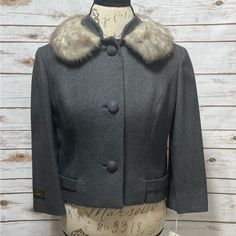 Vintage Zelinka Matlick Jacket. Nwt. 1950’s Short/Cropped 100% Blue Wool Jacket With Mink Collar. Large Round Braid Style Buttons. 3/4 Sleeve. Tagged As Size 12 (1950 Sizing). Fits Me As A 4. Measures Approximately 20”L X 18w. This Jacket Is Exquisite. Classic Winter Cropped Jacket For Formal Occasions, Classic Cropped Jacket For Winter Formal Events, Elegant Vintage Fashion Outerwear With Buttons, Elegant Vintage Fashion Outerwear For Fall, Elegant Fall Outerwear For Vintage Fashion, Retro Evening Outerwear For Fall, Retro Fall Evening Outerwear, Winter Fitted Single Breasted Cropped Jacket, Fitted Single Breasted Cropped Winter Jacket