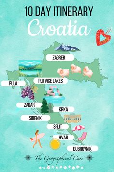 Pinterest pin for 10 days in Croatia Dubrovnik Croatia Aesthetic, Summer In Croatia, 10 Day Itinerary, Croatia Itinerary, Croatia Vacation, Travel Croatia, Croatia Travel Guide, Hvar Croatia, Croatia Beach