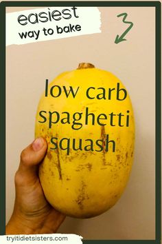 hand holding spaghetti Squash Baking Spaghetti Squash, Bake Spaghetti Squash, Keto Spaghetti Squash, Low Carb Spaghetti Squash, Bake Spaghetti, Keto Spaghetti, Low Carb Spaghetti, Low Carb Meals, Baked Spaghetti Squash