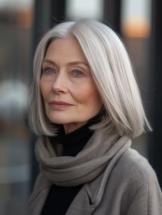 Grey Hair Bob Older Women, Silver Bob Haircut, Short Shoulder Length Hair, One Length Haircuts, Long Bob Blonde, Shoulder Haircut, Grey Bob Hairstyles, Straight Bob Haircut, Ageing Gracefully